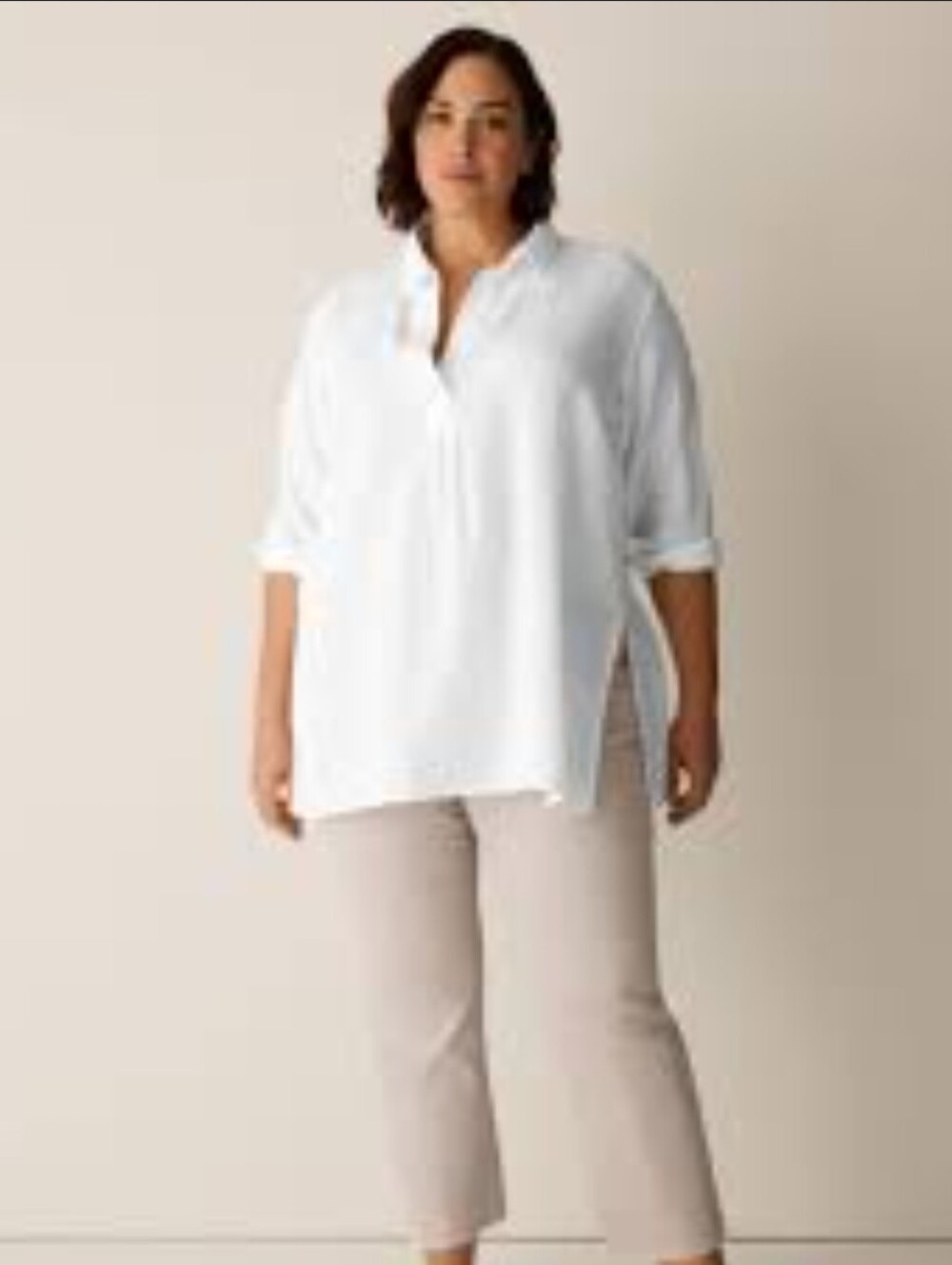 Eileen Fisher white split-neck tunic shirt-XL#15